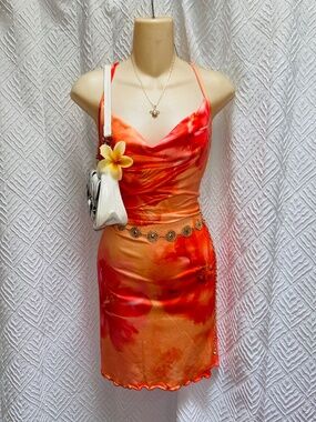 Orange floral hawaiian tropical beach midi dress cheap